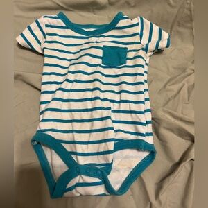 White with blue stripes short sleeve onesie this is worn